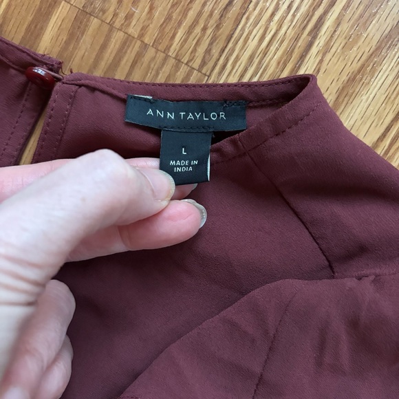 Ann Taylor Burgundy Ruffle Long Sleeve Peplum Blouse Large Romantic Boho Cottage - Picture 5 of 9